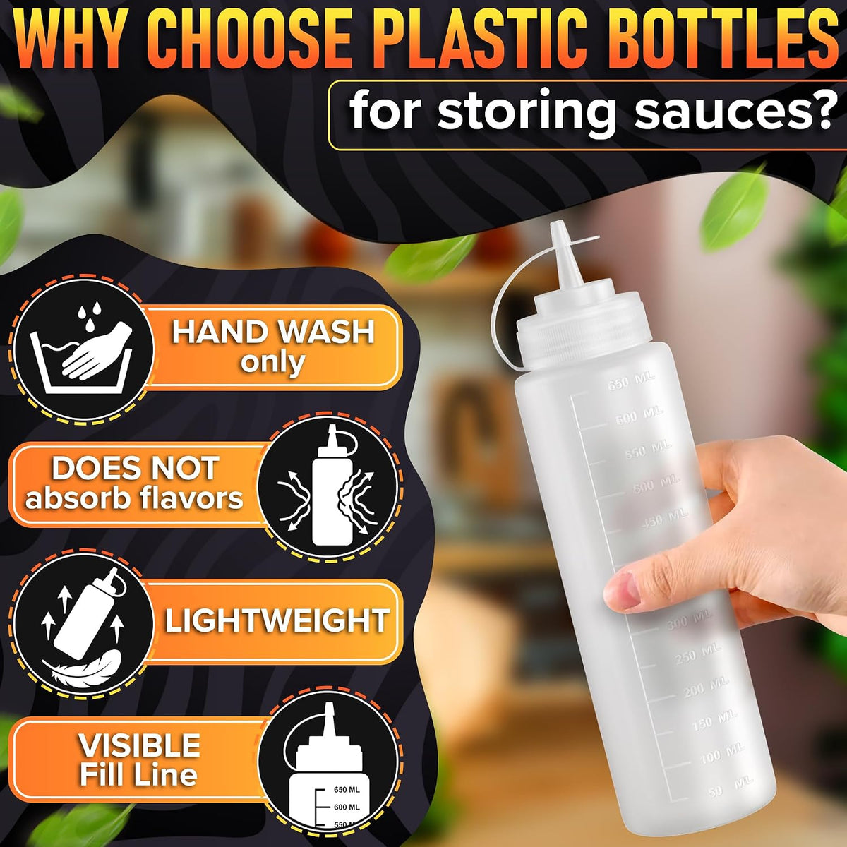 BURIUS Inverted Condiment Squeeze Bottles 16 oz for Sauces, Honey