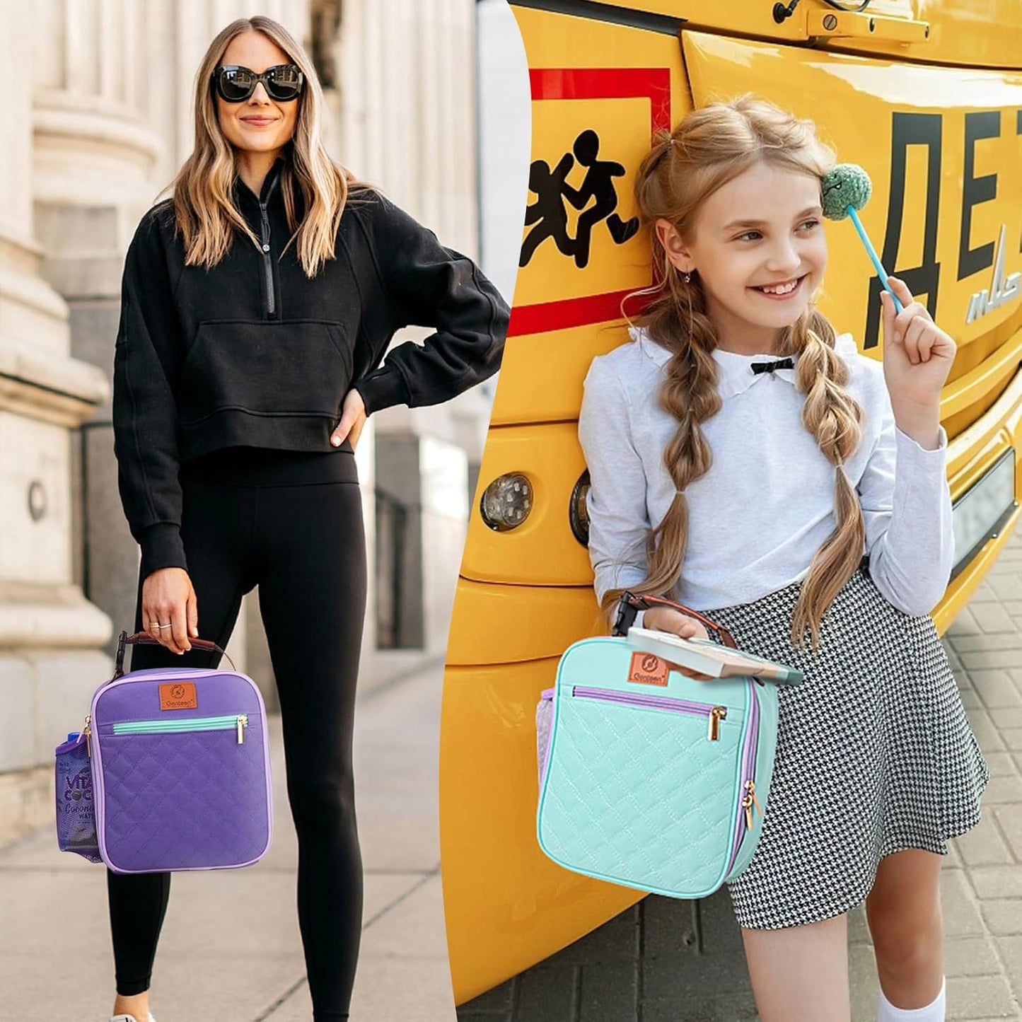 Genteen Kids Lunch Box, Lunch bag for Girls Teen,Insulated Soft Mini Cooler with Bottle Holder, Lightweight Reusable East-Clean LunchBox Back to School-Purple