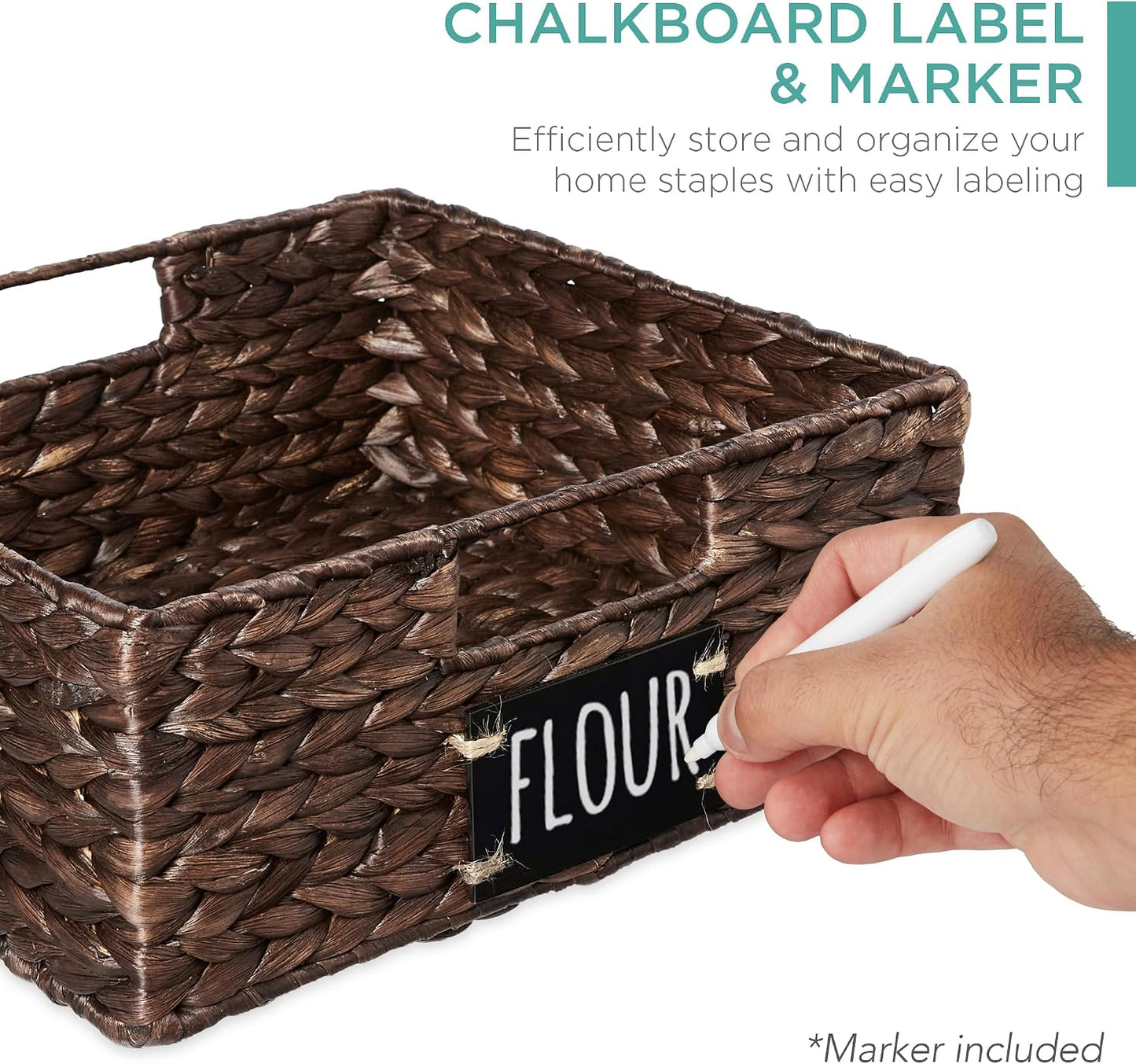 Best Choice Products Set of 4 9x12in Water Hyacinth Pantry Baskets, Woven Organizers w/Chalkboard Label, Chalk Marker - Natural