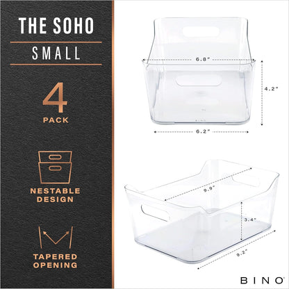 BINO | Plastic Organizer Bins, X-Small - 4 Pack | THE SOHO COLLECTION | Multi-Use Organizer Bins | Pantry & Freezer Bin | Plastic Storage Containers | Bin for Home & Kitchen Org
