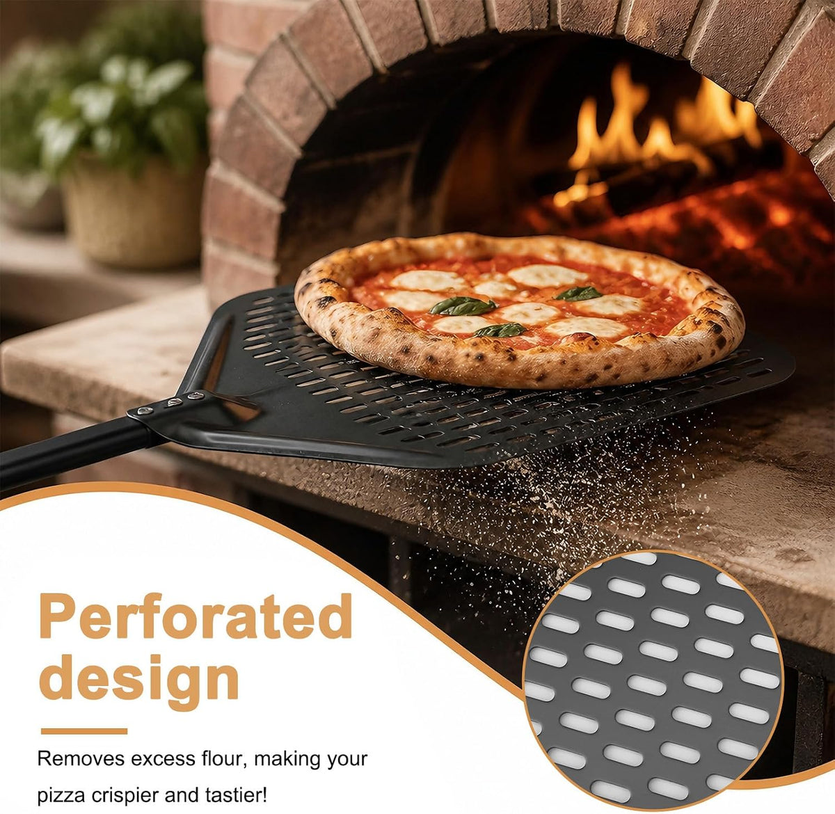 12in Perforated Pizza Peel Paddle Long Handle Compatible with Ninja MO201