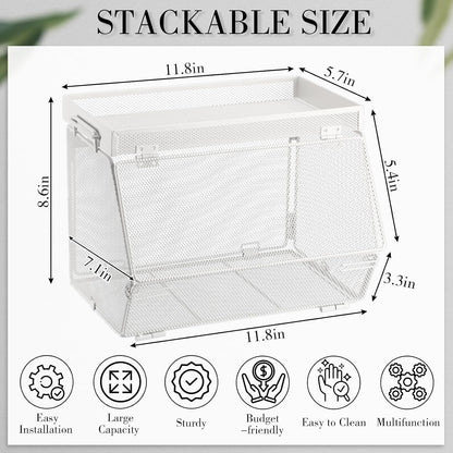 Teenyyou 2 Pcs Stackable Mesh Fruit Basket with Lid Wall Produce Vegetable Storage Basket Onion Potato Hanging Metal Wire Container for Kitchen Counter Pantry(Non-removable,Black,8.3" w & 13.8" l)