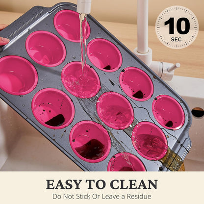 BRONYPRO Silicone Muffin Pans for Baking with Metal Frame, Egg Bite Molds, Cupcake Pans 12 Regular Size, Muffin Tins Easy to Pop Nonstick Non Toxic Bakeware for Oven,Blue