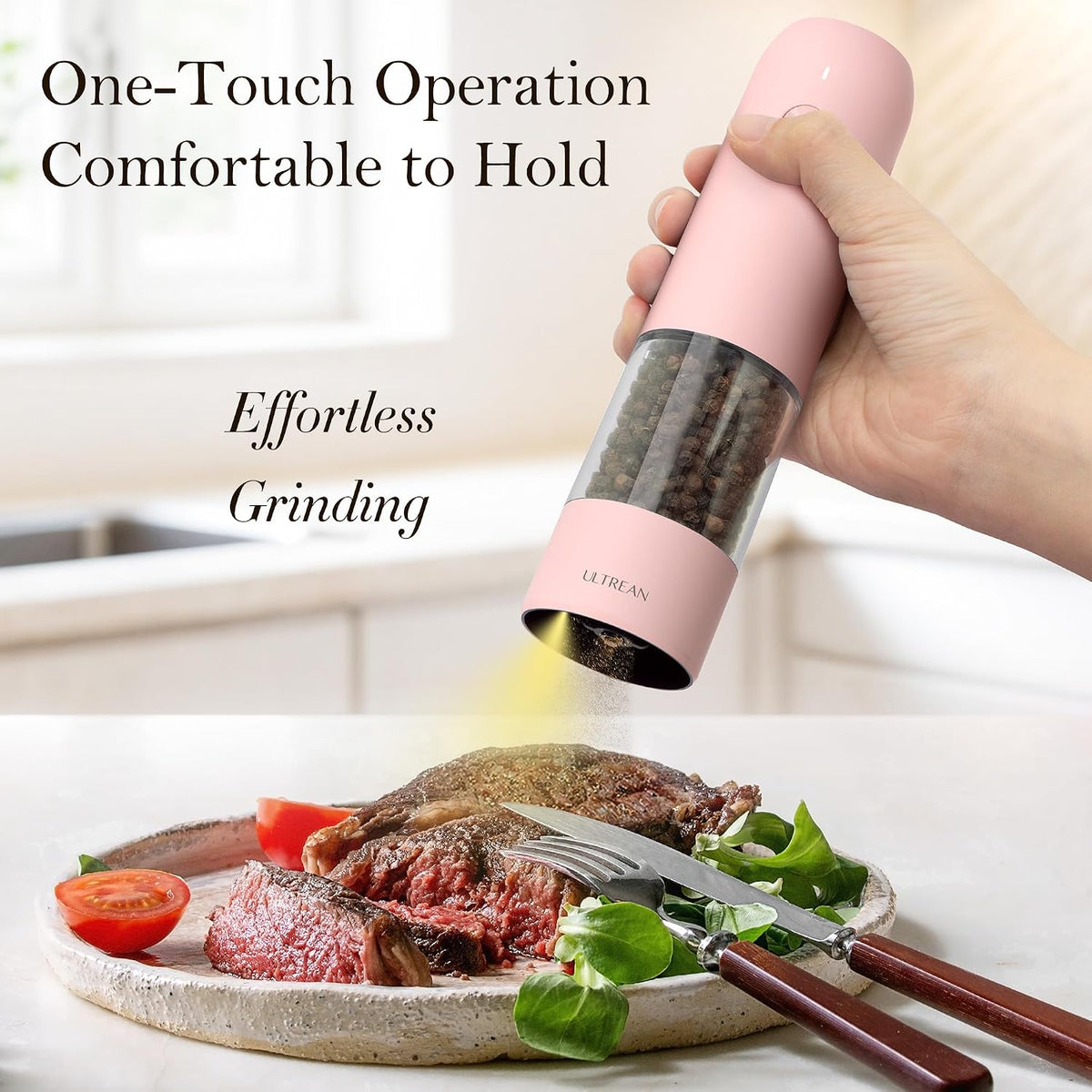 Ultrean Electric Salt and Pepper Grinder Set, Rechargeable,Matte Black