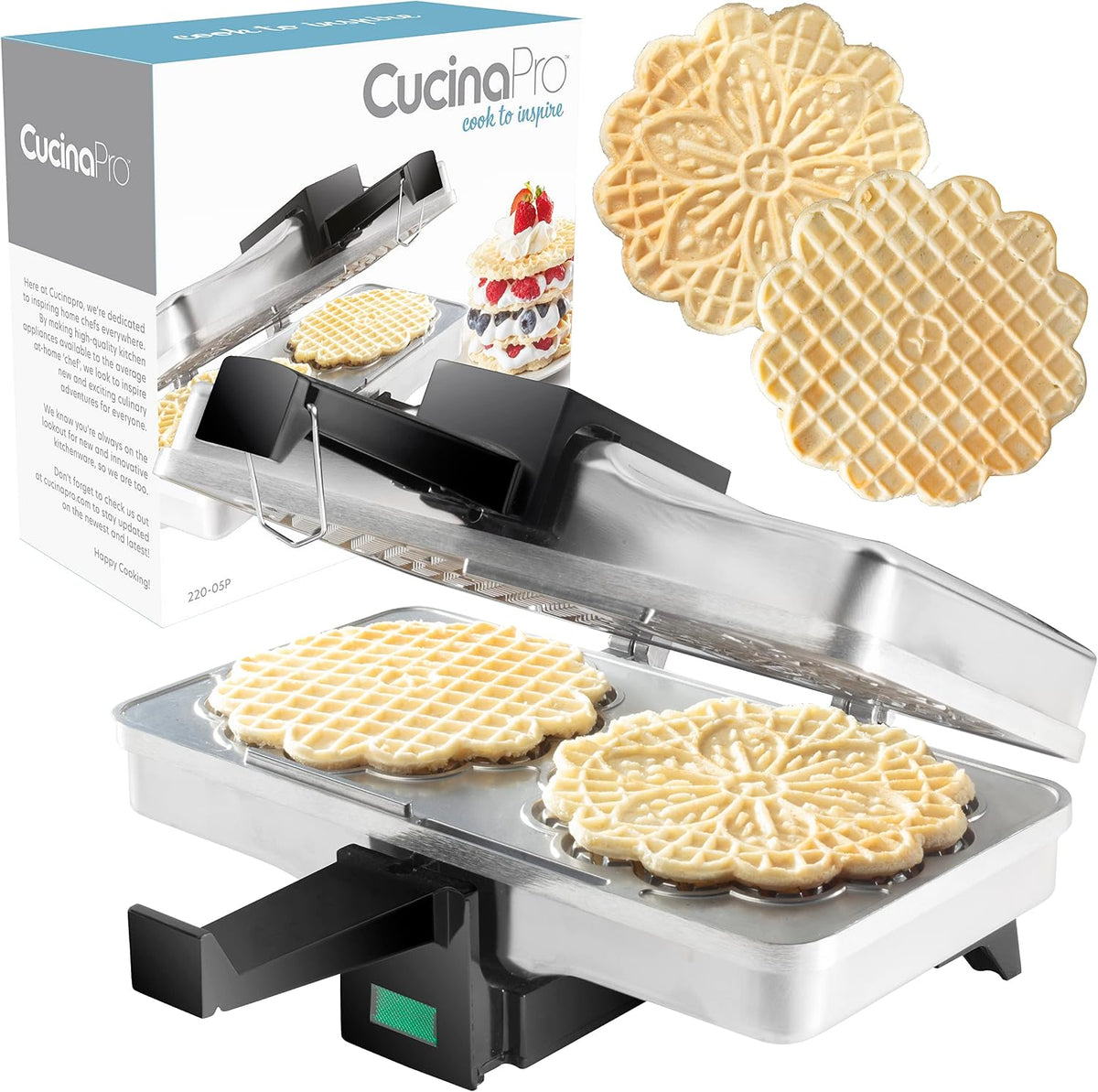 CucinaPro Pizzelle Maker, Non-Stick Electric Baker, Make Two 5-Inch Cookies