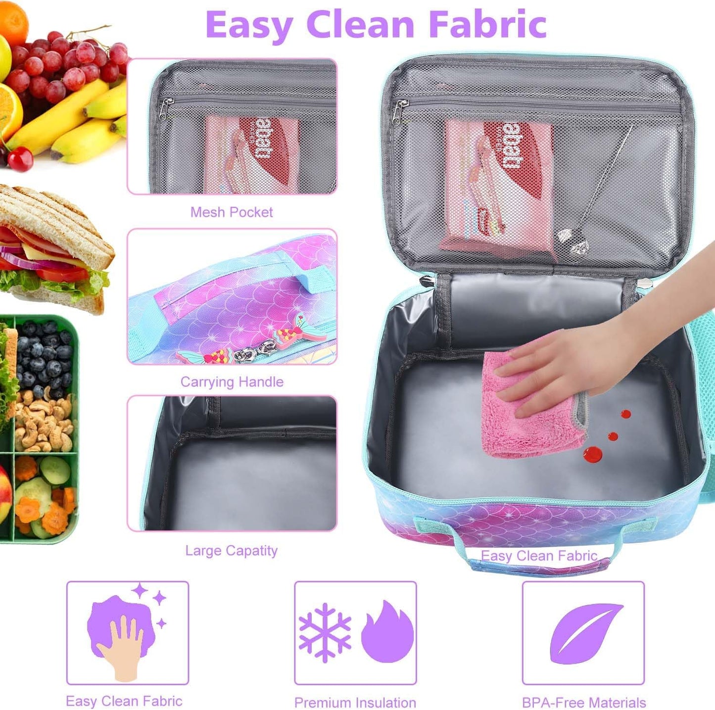 RHCPFOVR Kids Lunch Bag - Insulated Lunch Box for Boys Girls,Washable Lunch Bag and Reusable Toddler Leak-proof Lunchbox for School and Daycare - Colors A