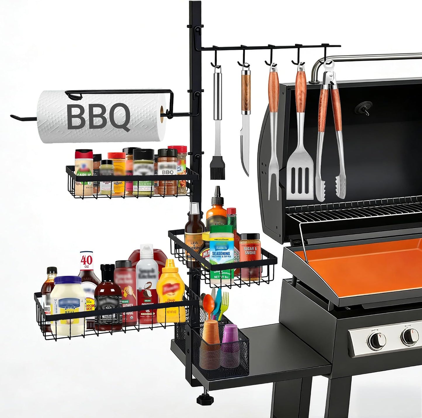 Griddle Caddy Organizer for Blackstone Griddles/Prep Cart, Grill Utensil Condiment Caddy with Paper Towel Holder, Outdoor Kitchen Grill Accessories Organizer for Camping RV Patio, Gifts for Men, Dad