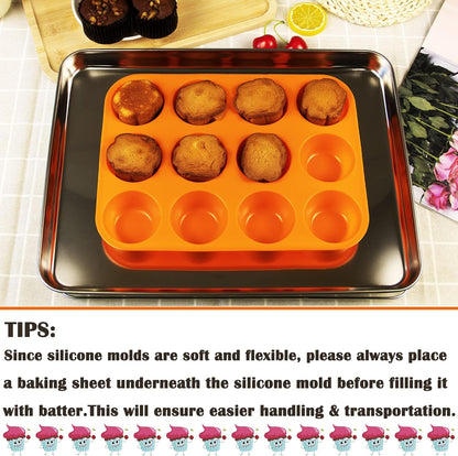 24 Cups Silicone Mini Muffin Pan Set, Nonstick Mini Cupcake Pans, BPA Free Small Muffin Tin for Baking, Set of 2 (Green+Purple)
