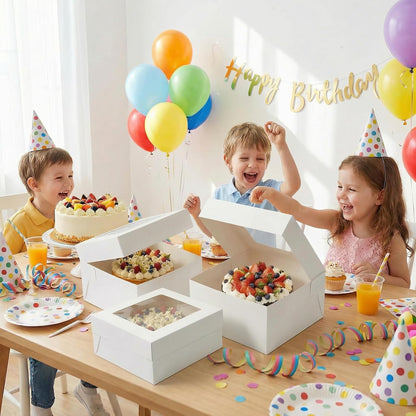 3 Pack 10x10x5 Inch White Cake Boxes with Window and Lids – Disposable Bakery Boxes for Cakes, Donuts, Pies, Cookies – No Cake Boards Included – Birthday, Wedding, Party Supplies