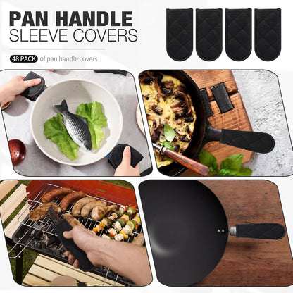 Dandat 24 Set Hot Handle Covers for Daily Replace Use Gift Pan Handle Sleeve Covers Heat Resistant Cast Iron Holder Sleeve Washable Handgrip Mitts for Christmas Kitchen Gifts Craft (Black)