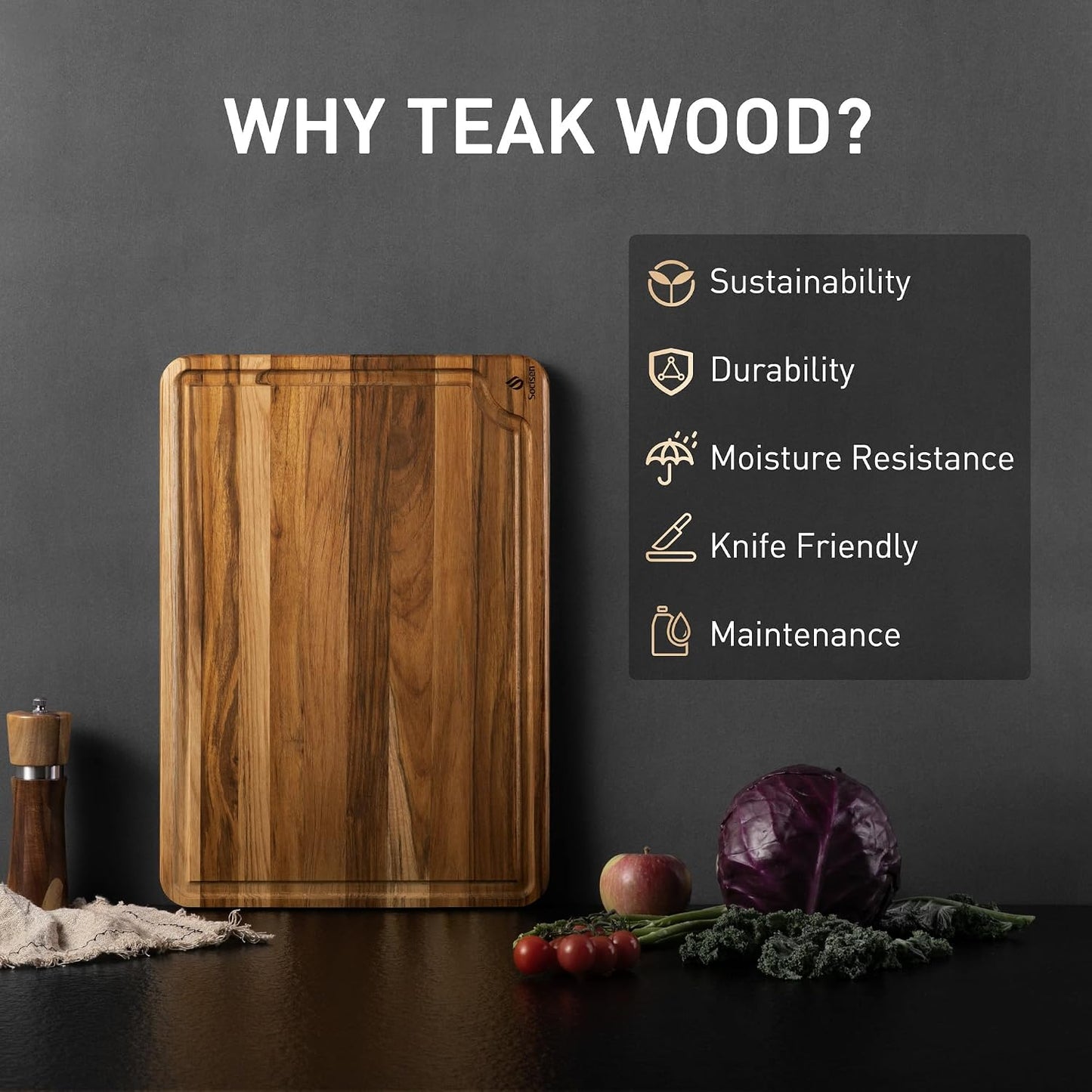4 Pack Teak Wood Cutting Board Set for Kitchen Heavy Duty Non Toxic Non Slip Solid Thick Wood Haus Chopping Board Extra Large Big Small Meat Best Essential House Warming Hostess Host Gift