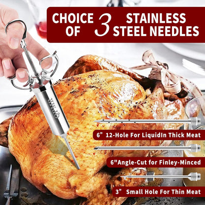 QPMR Meat Injector Syringe Kit, 2-oz Large Capacity Marinade Turkey Injector with 3pcs Stainless Steel Marinade Injector Needles for BBQ Grill Smoker & Turkey & Brisket