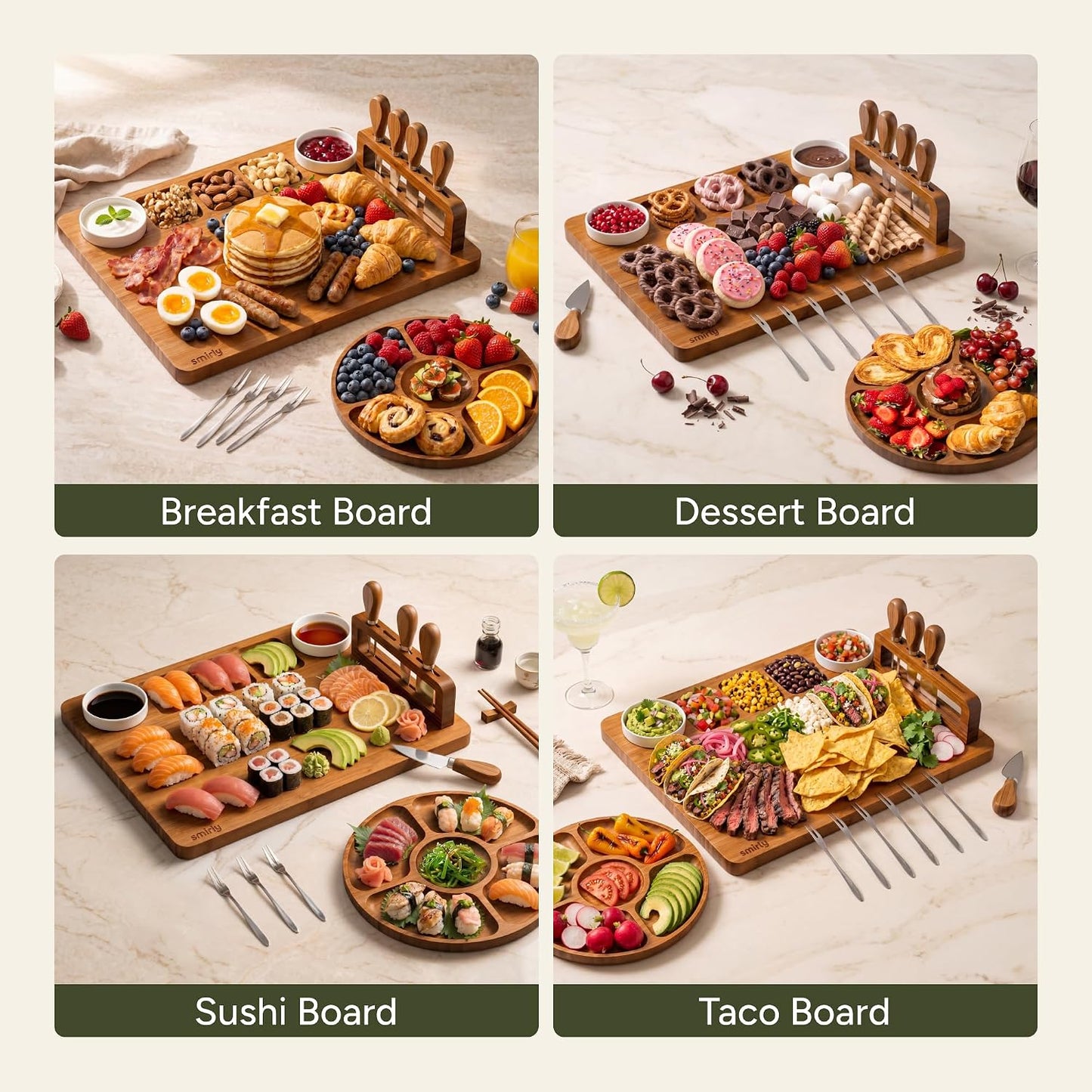 SMIRLY Charcuterie Boards Set, Large Cheese Board Set, Natural Bamboo Charcuterie Tray Cheese Platter with Accessories - Housewarming Gifts New Home, Wedding & Bridal Shower Gifts for Women, Couples