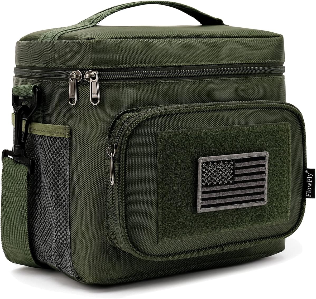 FlowFly Lunch Bag, Insulated Cooler, Thermal Lunch Box Tote with MOLLE/PALS Webbing, Adjustable Padded Shoulder Strap, for Tactical Men Women Adults and Boys Girls Kids (Cyan, Medium)