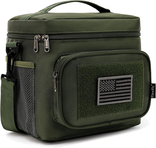 FlowFly Lunch Bag, Insulated Cooler, Thermal Lunch Box Tote with MOLLE/PALS Webbing, Adjustable Padded Shoulder Strap, for Tactical Men Women Adults and Boys Girls Kids (Cyan, Medium)