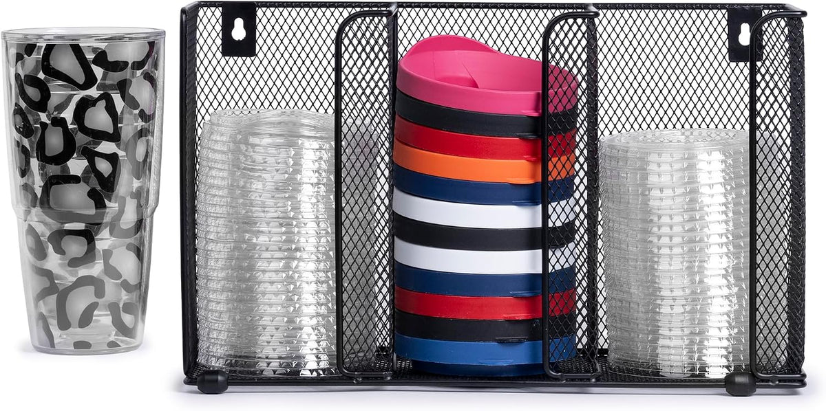 IneVibe Lid Organizer Holder for Plastic Lids and Cups, 3 Compartments