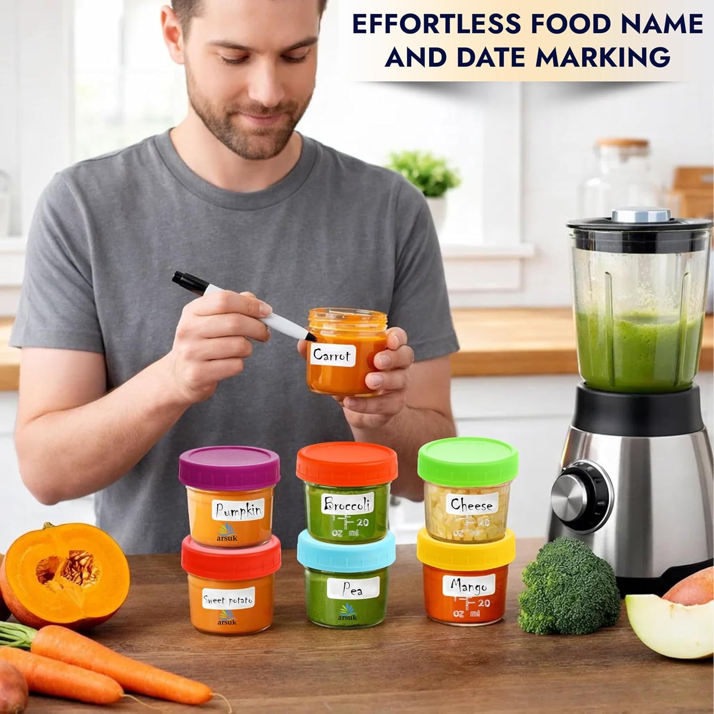 ARSUK 4Oz Glass Food Storage Containers with Snap-On BPA-Free Lids 12 Pack - Small Glass Jars for Sauce, Spices, Meal Prep - Reusable & Dishwasher Microwave Fridge Freezer Safe