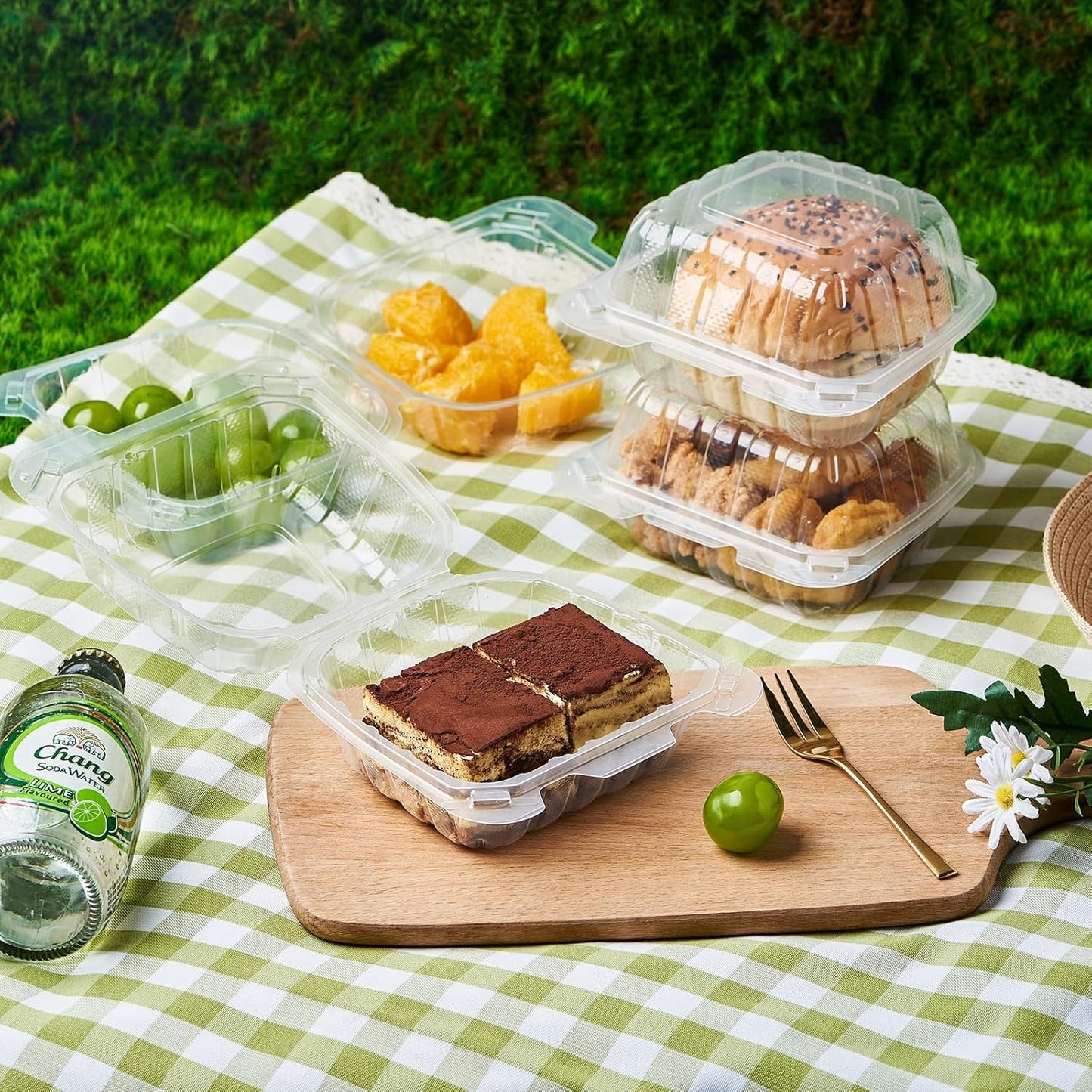 8X8 3-Compartment 50-Pack Plastic Clamshell Takeout Food Trays Heavy Duty Togo Disposable Box Carryout Meal Prep Packaging Catering Hinged Containers With Secure Snap Lid (Formerly FULING)