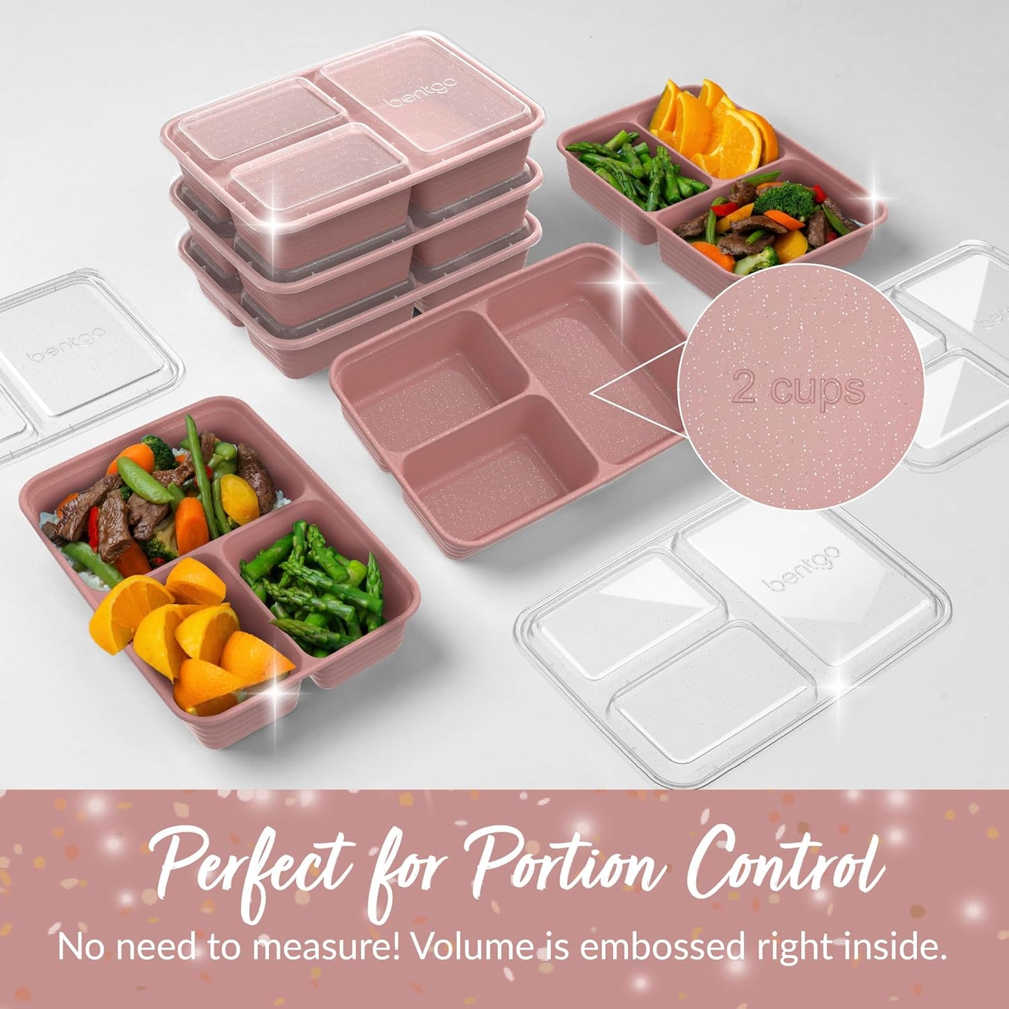 Bentgo Prep - 20-Piece 3-Compartment Reusable Meal Prep Containers with Lids, PFAS & BPA Free Materials, Durable, Microwave, Freezer, & Dishwasher Safe To Go Food Storage (Stone Gray)