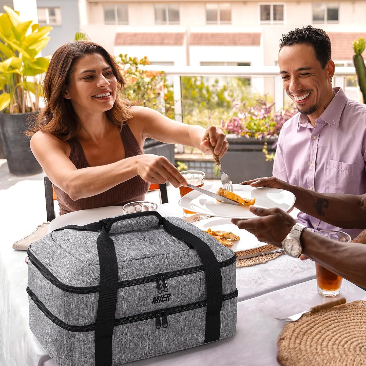MIER Insulated Casserole Carrier for Hot or Cold Food Thermal Food Carrier Bag for Lasagna Potluck Parties Picnic Cookouts, Fits 9"x13" Baking Dish/Foil Pan, Red