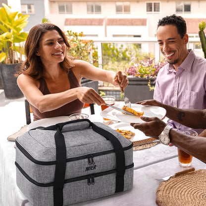 MIER Insulated Casserole Carrier for Hot or Cold Food Thermal Food Carrier Bag for Lasagna Potluck Parties Picnic Cookouts, Fits 9"x13" Baking Dish/Foil Pan, Red