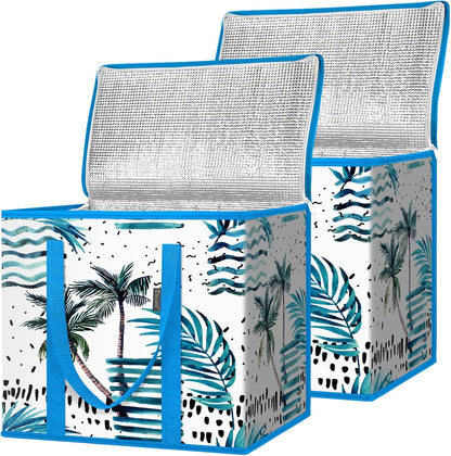 BALEINE 2Pk Insulated Reusable Grocery Bags, Collapsible Cooler Bag for Groceries, Heavy Duty Large Insulated Bag (16''x9''x13'', Antique Foliage)