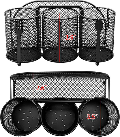 Silverware Organizer Utensil Caddy - 4 Compartment Metal Cutlery Holder Flatware Storage Basket Fork Spoon Napkin Paper Plate Kitchen Countertop Party Picnic Camping Buffet Outdoor (Black)