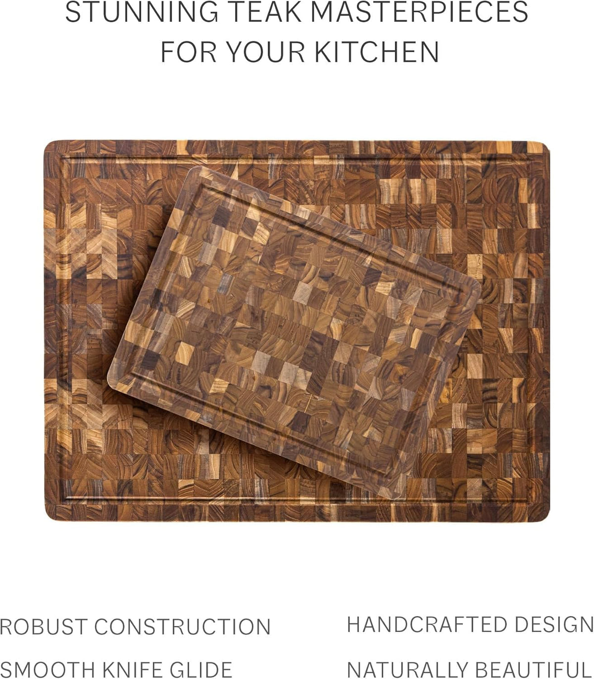 Teakhaus Thick End Grain Butcher Block with Juice Groove, Medium