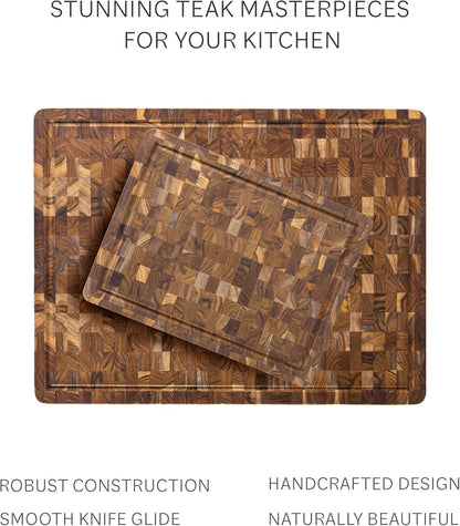 Teakhaus Thick End Grain Butcher Block with Juice Groove, Medium