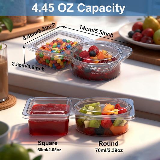 20 Pack Reusable Snack Containers with Lids, Double Compartment Snack Containers for kids & Adults -2 Compartment Condiment Containers, Dishwasher & Microwave Safe, for Portion Control, Meal Prep
