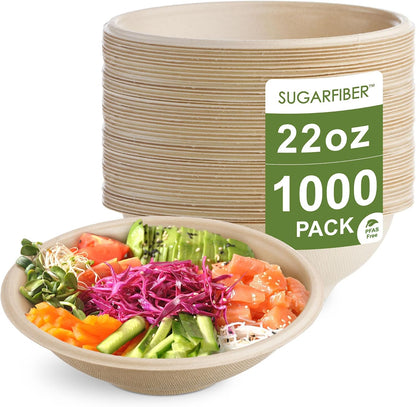 32oz Compostable Paper Bowls Disposable Round Natural Soup Bowls, 50 Count