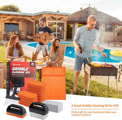 12 PCS Griddle Cleaning Kit for Blackstone, Heavy Duty Flat Top Grill Brush Set with Scraper & Stone – Complete BBQ Accessories for Outdoor Camping
