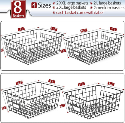 6 Pack Wire Baskets for Pantry Organization and Storage, Kitchen Organizer, 2 XXLarge & 2 XLarge & 2 Large