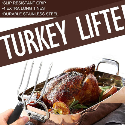 Turkey Lifter Forks Set of 2 Stainless Steel Turkey Lifters with Non-Slip Handle Turkey and Poultry Lifters Turkey Claws Carving Fork