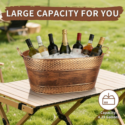 4 Gallon Galvanized Beverage Tub, 2 Pcs Heavy-Duty Ice Buckets Large Galvanized Drink Buckets with Handles for Catering Bars Parties