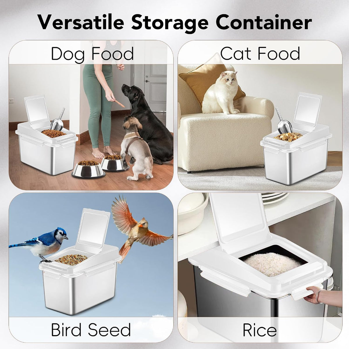 Newget Dog Food Storage Container Stainless Steel with Scoop, 16-lb/11-lb Airtight Metal Pet Food Storage Bin, Cat Food Container for Dry Dog, Cat Food, Bird Seed, Keep Food Fresh, Brown