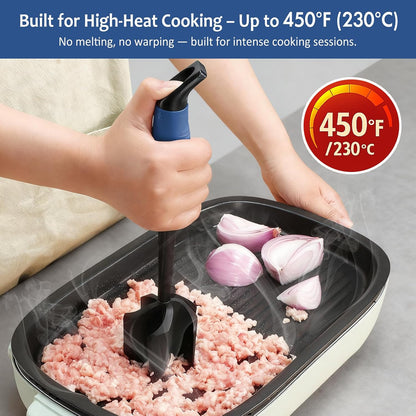 Ourokhome Meat Chopper and Potato Masher, Heat Resistant Nylon Ground Beef Smasher for Hamburger, 5 Curved Blades Nonstick Safe Mixer & Stirrer, Practical Kitchen Gadgets, Mint