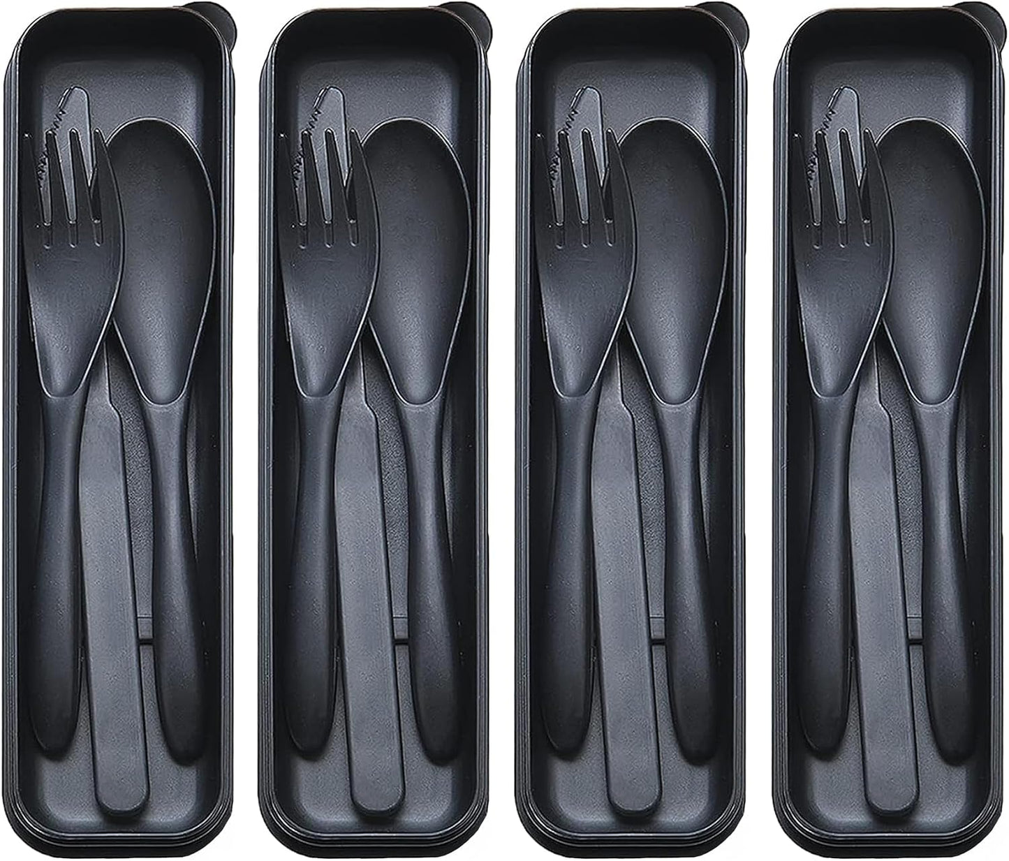 Reusable Travel Utensils Set with Case, 4 Sets Wheat Straw Portable Plastic Fork Spoons Knife Cutlery, Camping Eco-Friendly BPA Free Tableware for Kids Adults Work Picnic or Daily Use (Colorful)