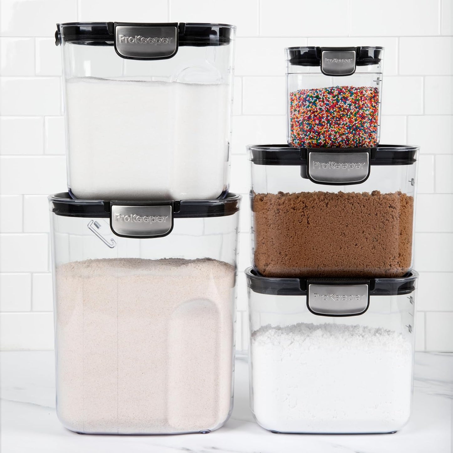 ProKeeper+ Airtight Food Storage Container Set – Clear Plastic Flour and Sugar Canister Set with Magnetic Accessories for Kitchen Organization (Grey, 9-Piece)