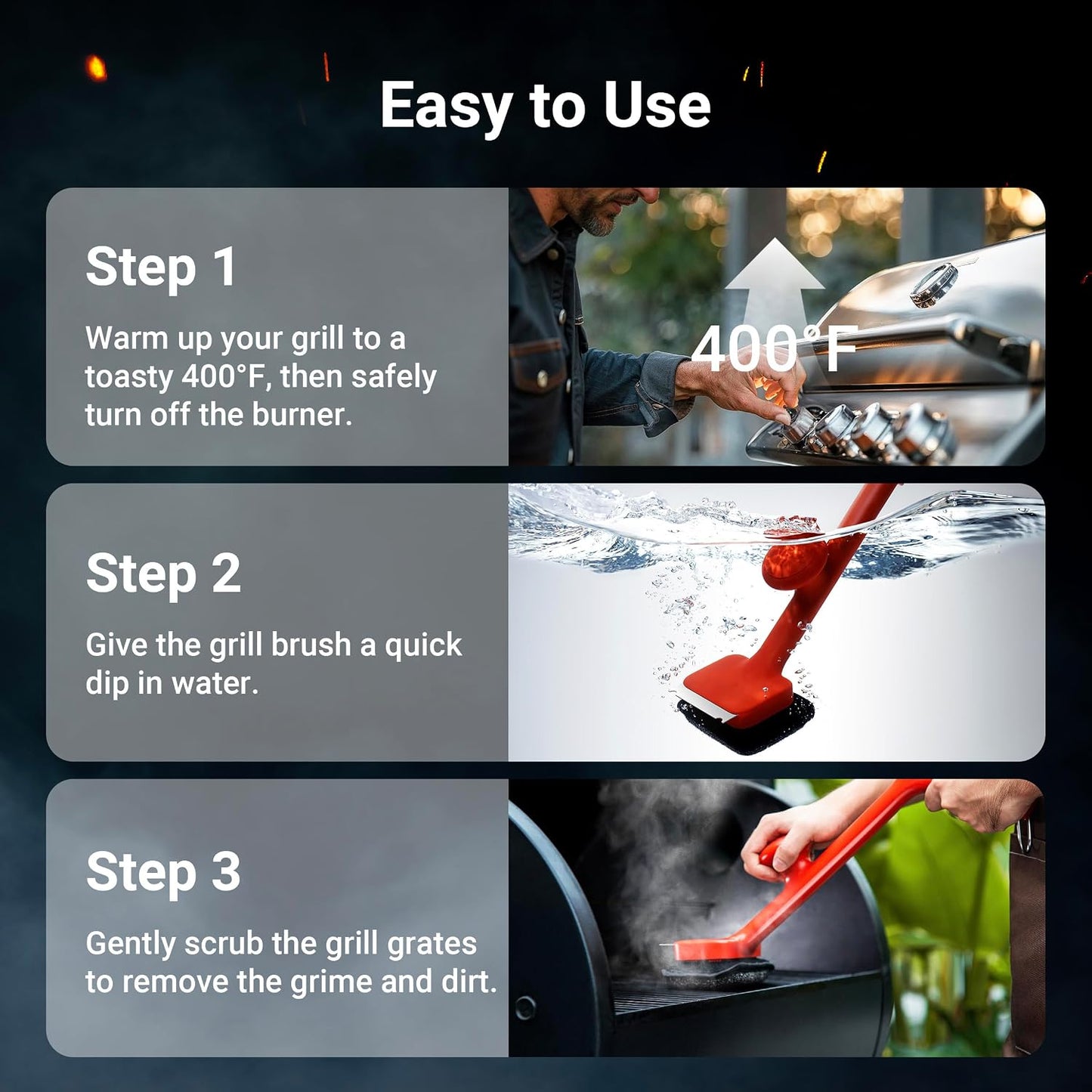 ThermoMaven Bristle-Free BBQ Grill Brush - No Wire Risk Steam Cleaner Removes Burnt Grease Fast - 17" Cool-Touch Handle, Scraper & 3 Replaceable Heads for Gas, Charcoal & Cast Iron