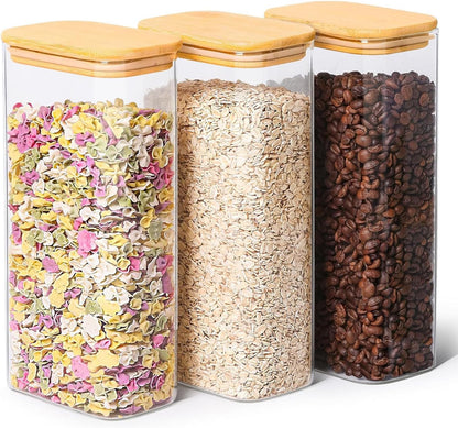 ComSaf Glass Storage Containers With Lids 6-Pack (0.7qt/1.2qt/1.6qt), Glass Pantry Storage Containers, Rectangular Glass Jars With Lid, Glass Canisters For Kitchen Flour Cereal Sugar Tea Coffee Bean