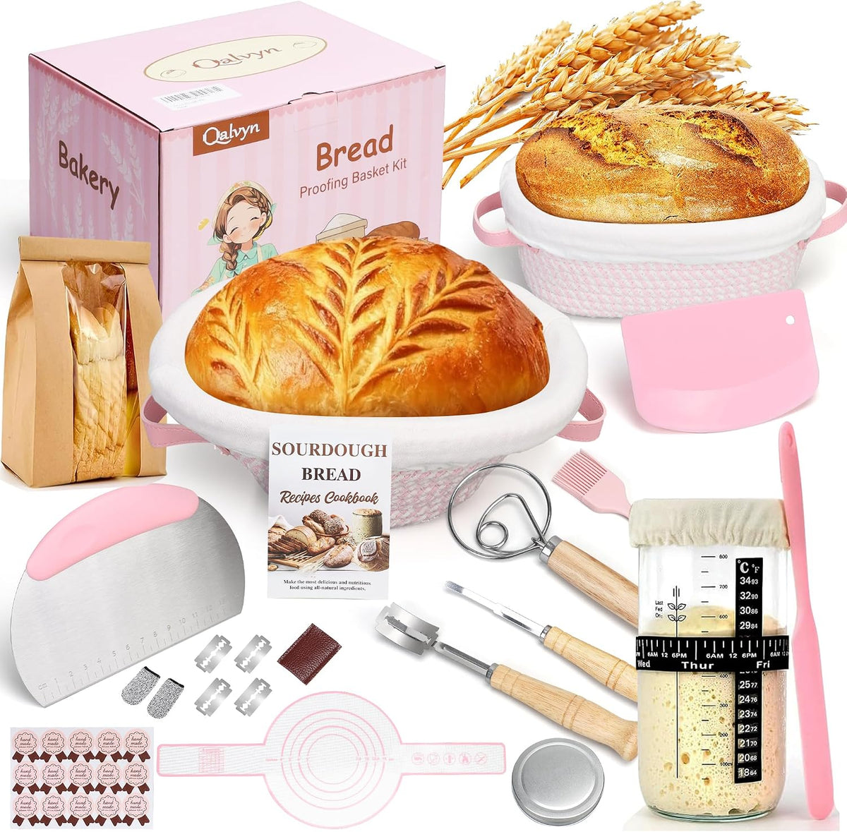 Sourdough Starter Kit with 2 Proofing Baskets & Starter Jar for Beginners