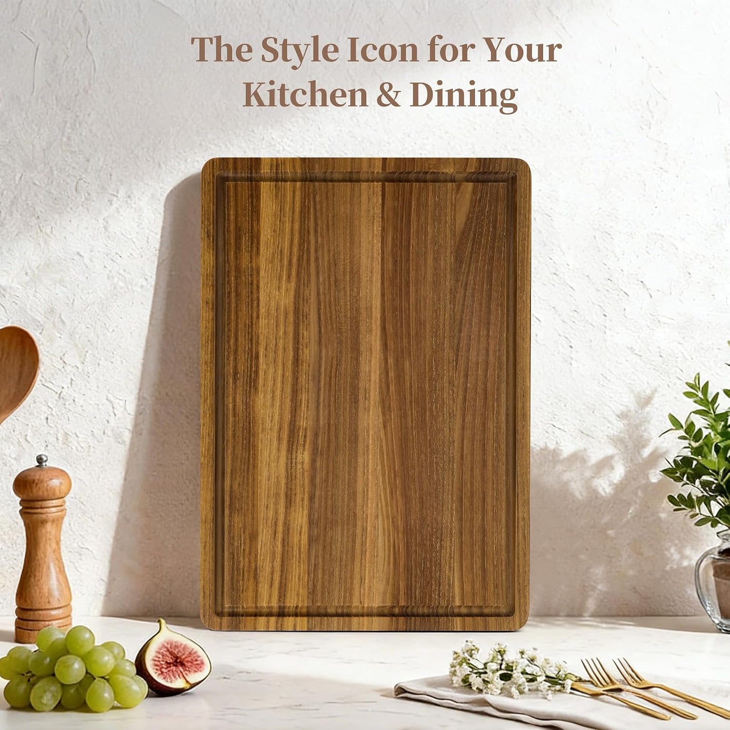 Teak Cutting Board Set for Kitchen - 3 PCS Solid Teak Wood Chopping Board with Holder & Juice Groove, Hardwood Cutting Boards for Meat, Fish, Vegetables, Fruits (Small, Medium, Large)