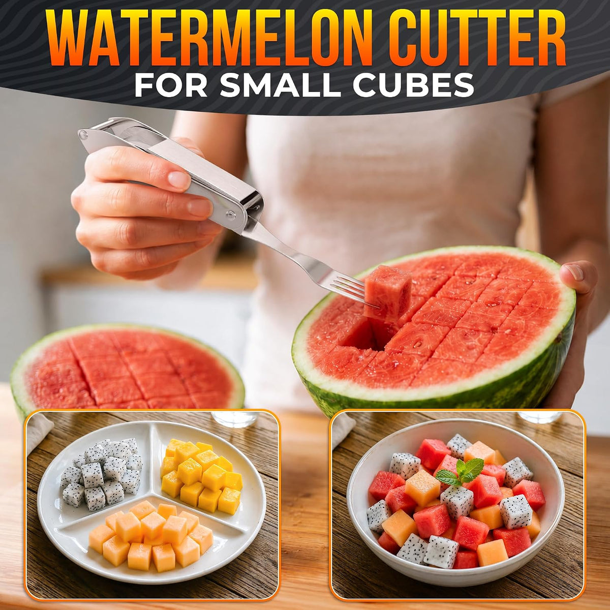 3-in-1 Watermelon Cutter Slicer Tool, Stainless Steel Kitchen Gadget