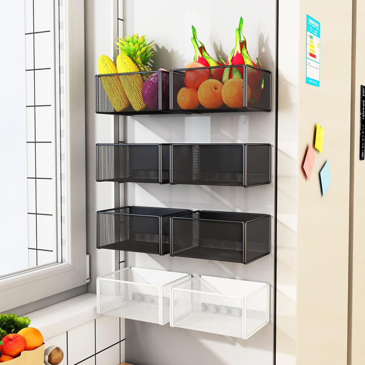Magnetic Basket Organizer Holder for Fridge Magnetic Storage Bin Box Containers for Refrigerator Whiteboard Classroom (Large, Black)