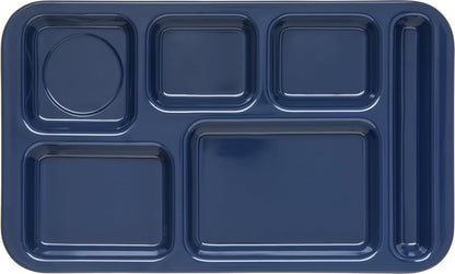 Carlisle FoodService Products Melamine Lunch Tray with 4 Compartments, Right Handed Cafeteria Tray with Divided Compartments for Food, 10" x 9.75", Dark Blue