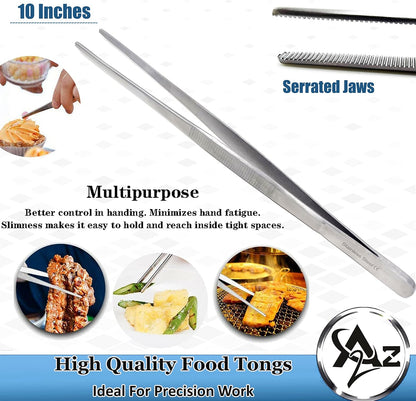 6 Inch Professional Culinary Stainless Steel Precision Tongs with Serrated Tips, Plating/Food Presentation Detailing Serving Tongs, Chef's Kitchen Tweezer Tongs - Ultra Non-Slip Grip
