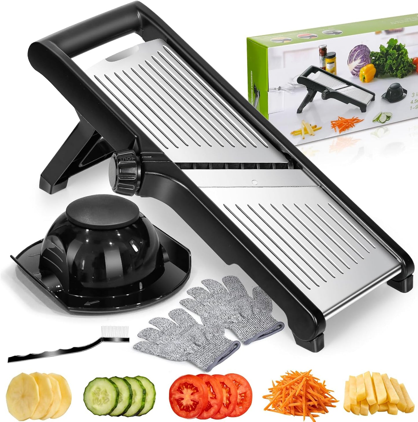 MASTERTOP Mandoline Slicer for Kitchen Adjustable Stainless Steel Food Slicer Vegetable Chopper Onion Waffle French Fry Cutter Potato Chip Julienne Slicer with Safety Gloves