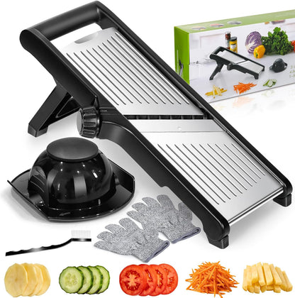 MASTERTOP Mandoline Slicer for Kitchen Adjustable Stainless Steel Food Slicer Vegetable Chopper Onion Waffle French Fry Cutter Potato Chip Julienne Slicer with Safety Gloves