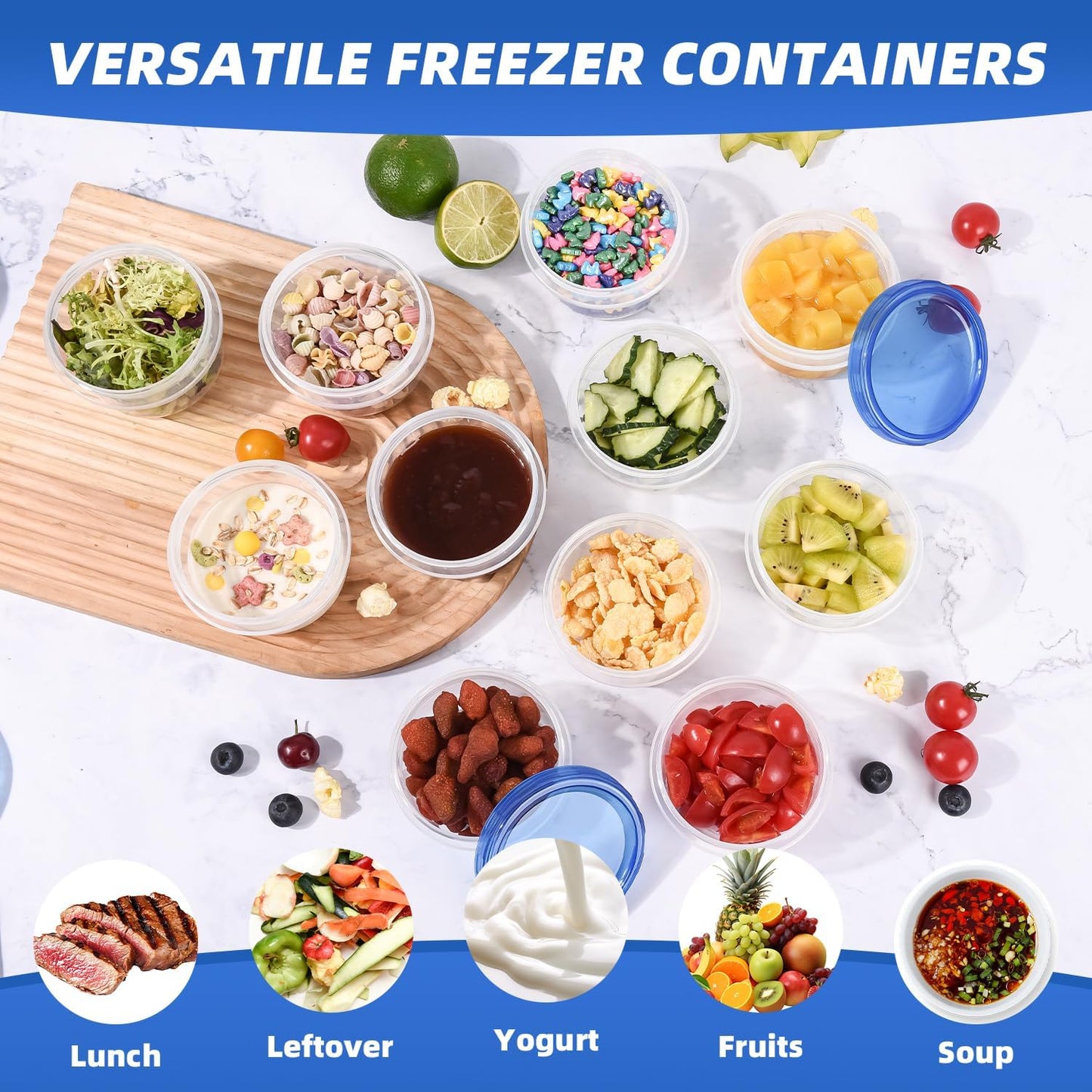 Heavy Duty Airtight Plastic Containers with Twist Top Lids, Stackable Freezer Containers for Lunch, Salad, Soup, Leftover, Ice Cream, BPA Free [6 Pack-32 oz]